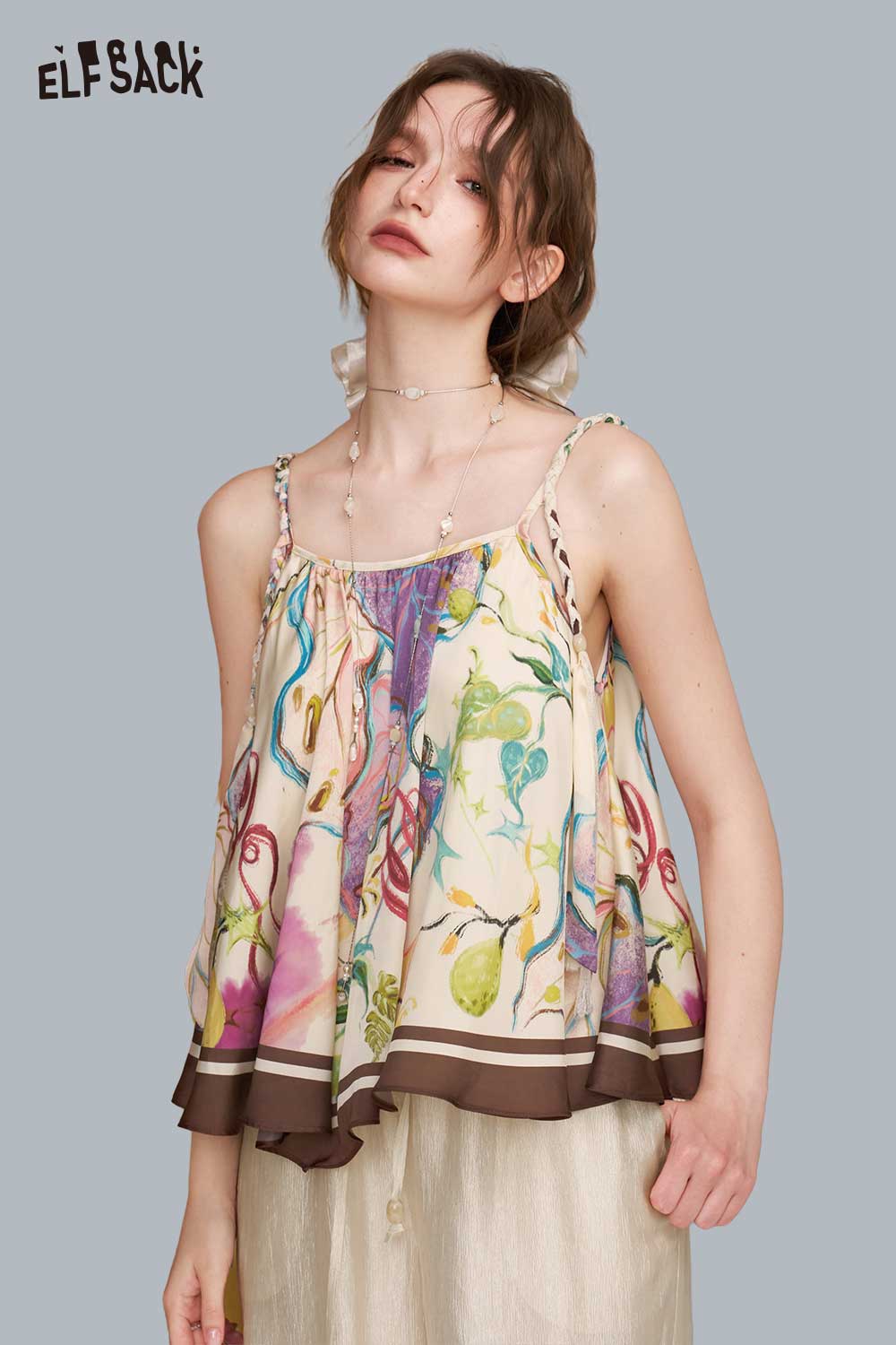 ELFSACK Floral Cartoon Cami Blouses