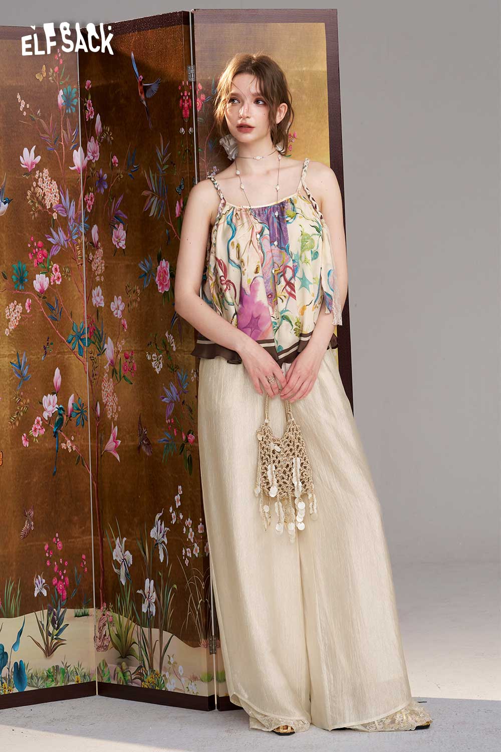 ELFSACK Floral Cartoon Cami Blouses