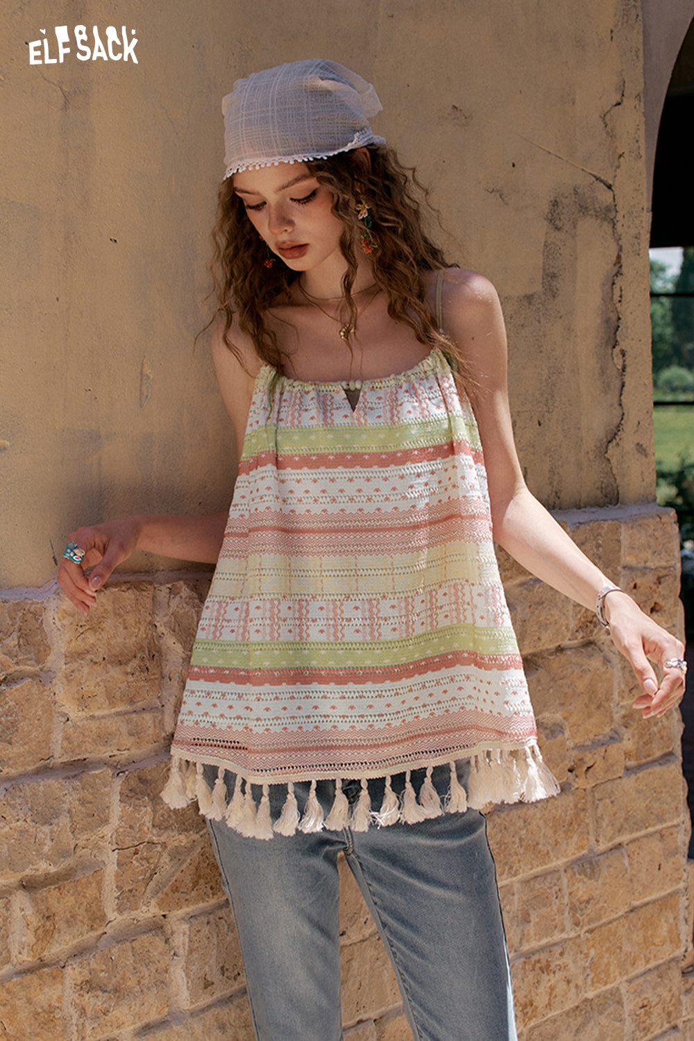 ELFSACK Flower Beaded Strapless Chiffon Chic Shirt