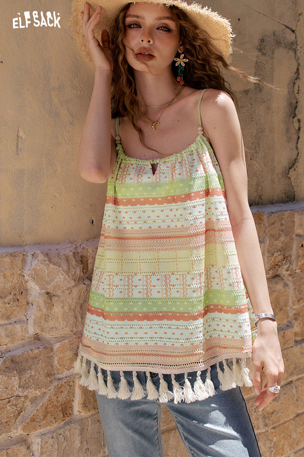 ELFSACK Flower Beaded Strapless Chiffon Chic Shirt