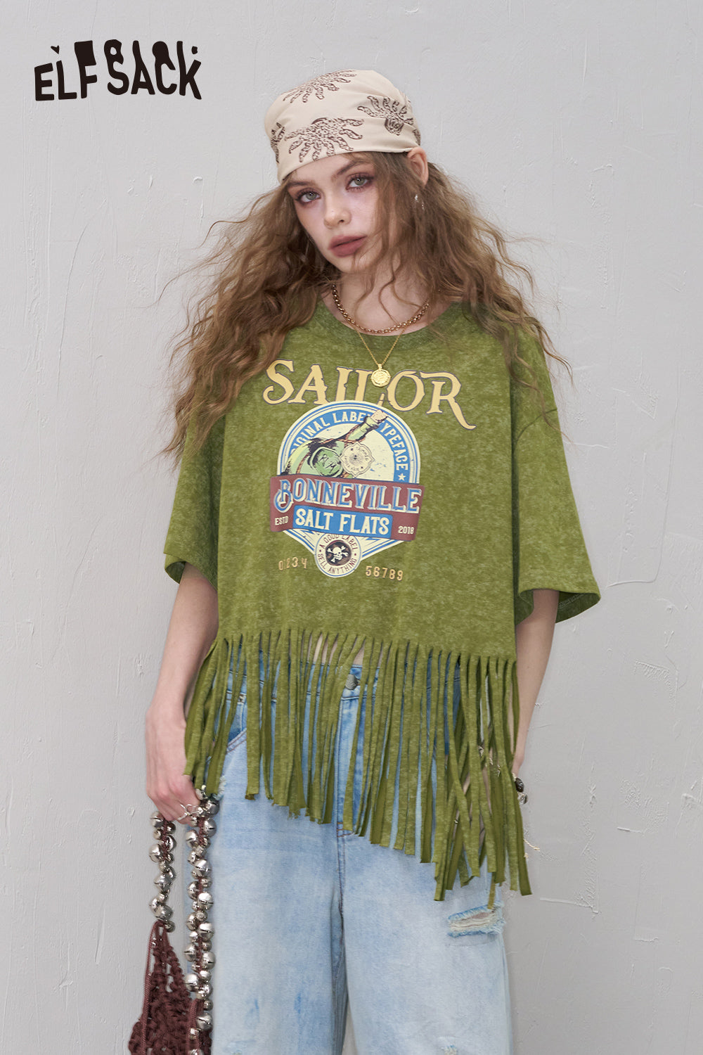ELFSACK Fringe Graphic Print T Shirt