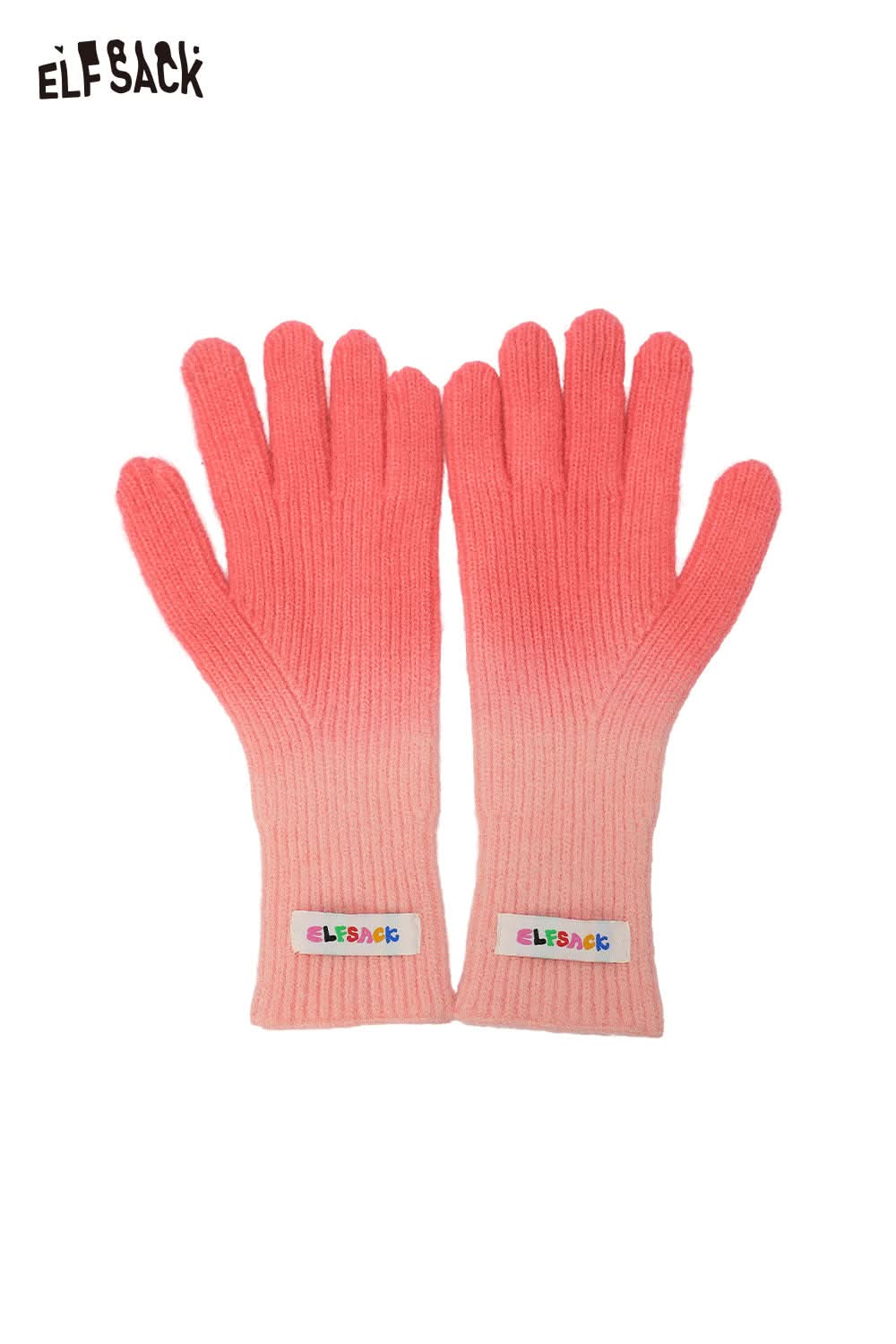 ELFSACK gradient rubber coated gloves in pink and coral with ribbed texture for stylish hand protection