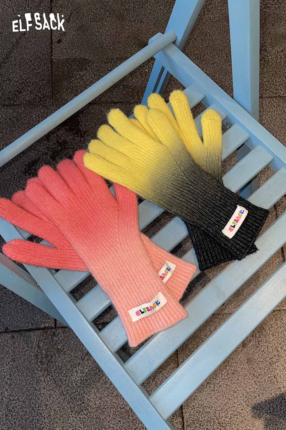 ELFSACK gradient rubber coated gloves in pink and yellow for stylish hand protection