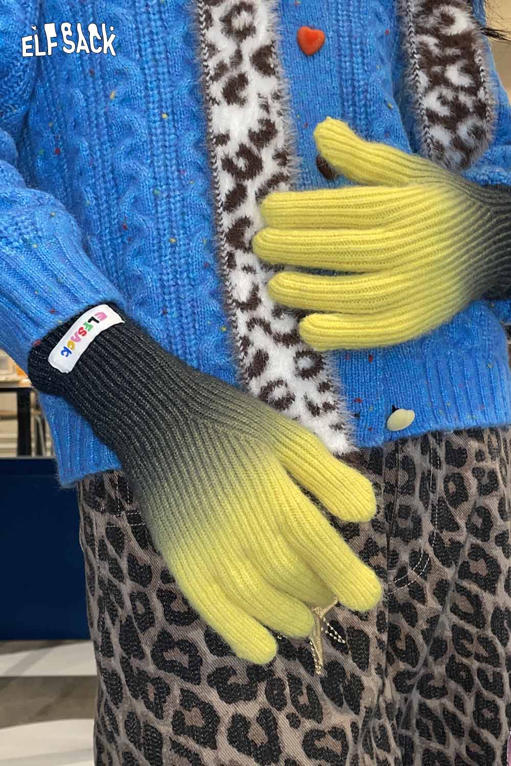 ELFSACK gradient rubber coated gloves in yellow and black with a textured design for enhanced grip
