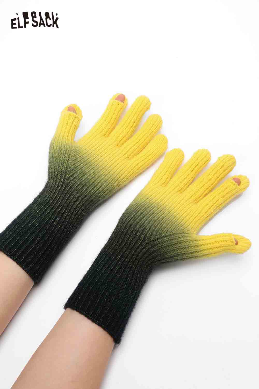 ELFSACK gradient rubber coated gloves in yellow and green with open fingers for enhanced grip and flexibility