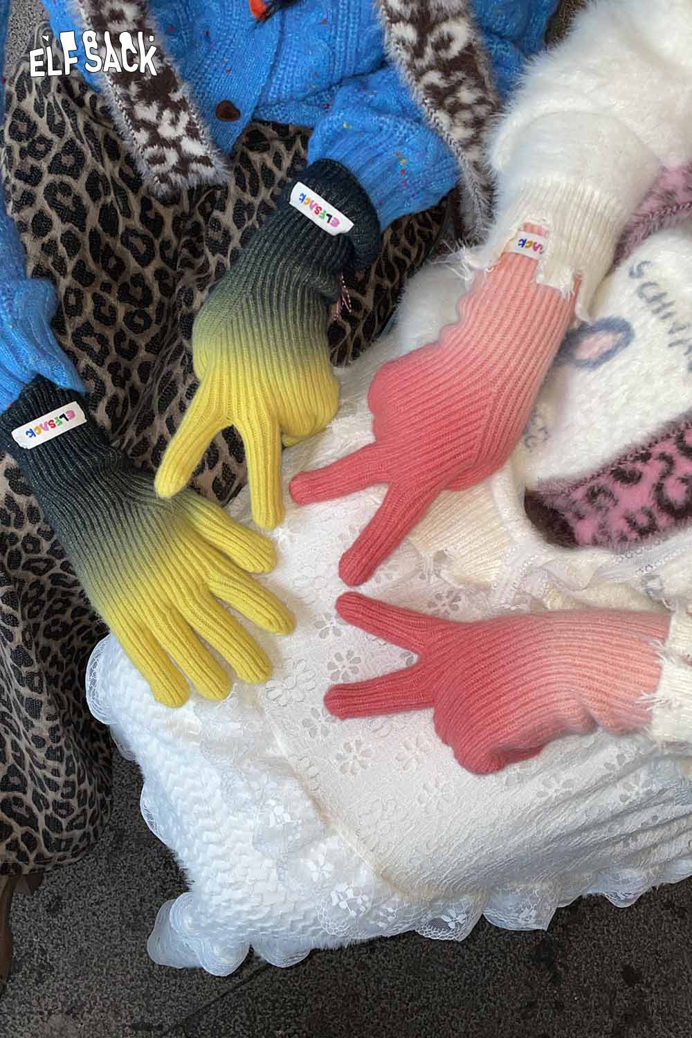 Colorful gradient rubber coated gloves by ELFSACK in various vibrant shades for stylish warmth