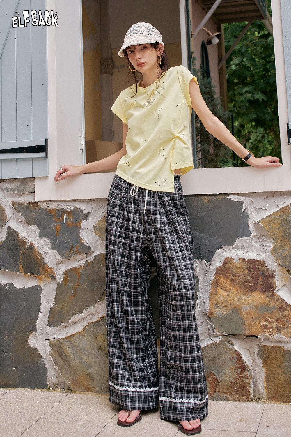 ELFSACK Irregular Waist Cinching Chic Short Sleeve T-Shirt