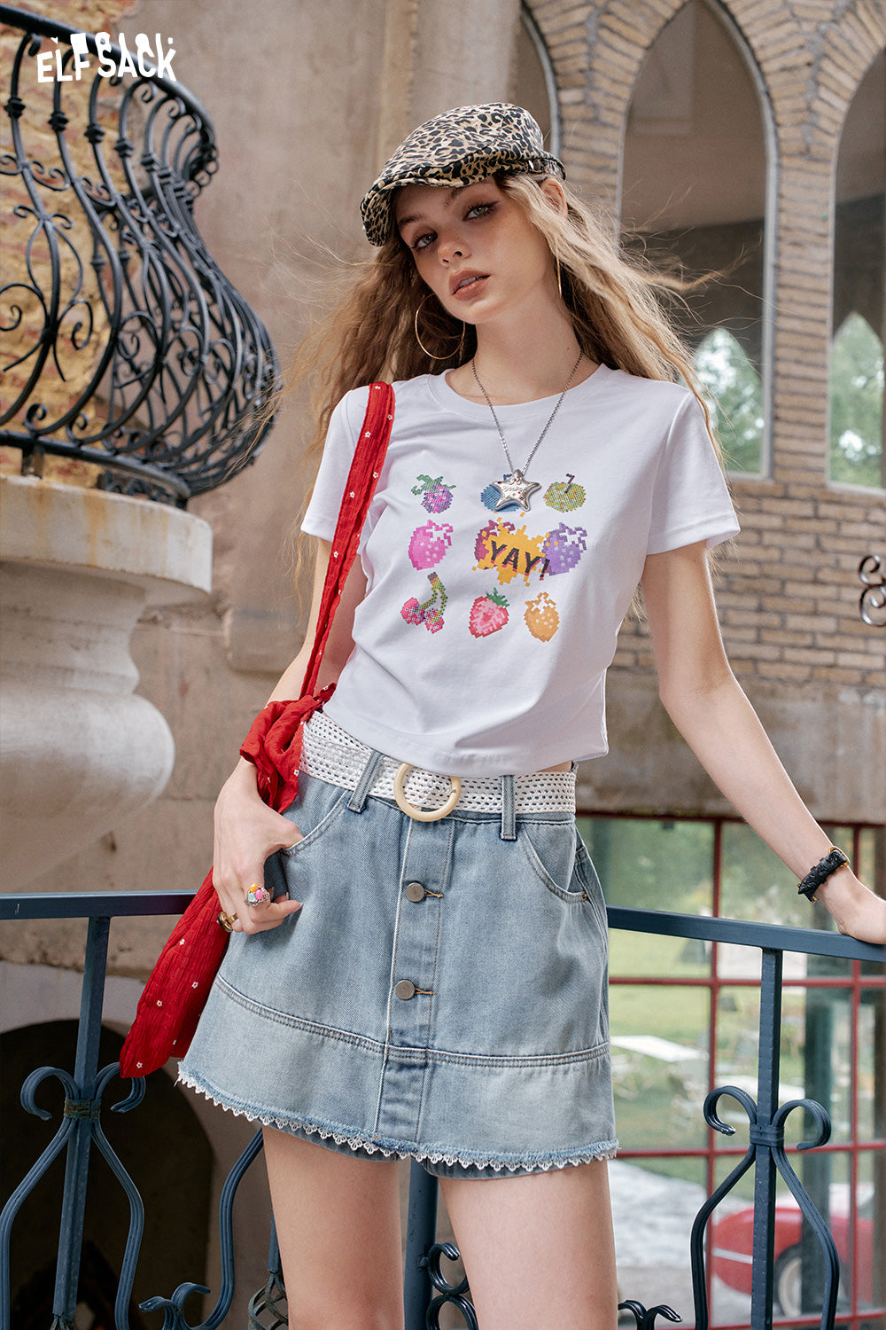ELFSACK Lace Lace High Waisted Skirt Pants Denim Chic Shorts