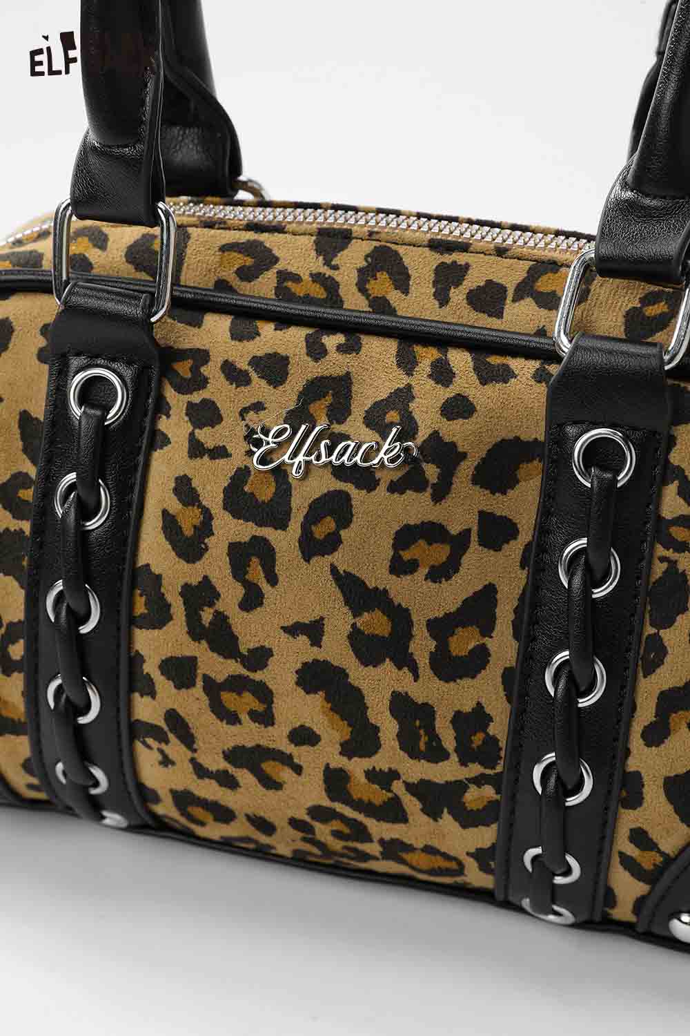 ELFSACK leopard print crossbody bag with stylish black accents and chic design