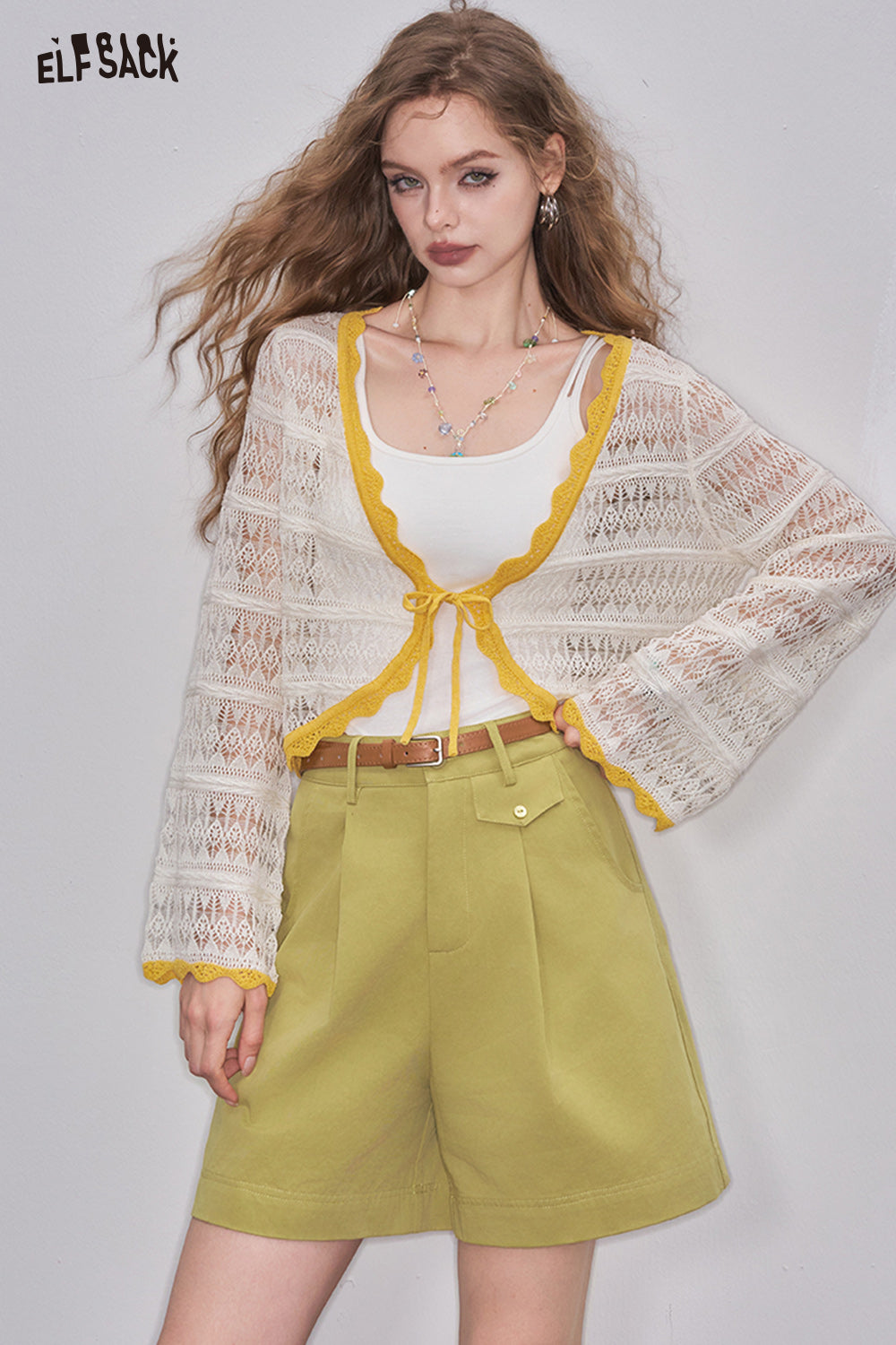 ELFSACK Loose Wide Leg High Waist Versatile Straight Shorts