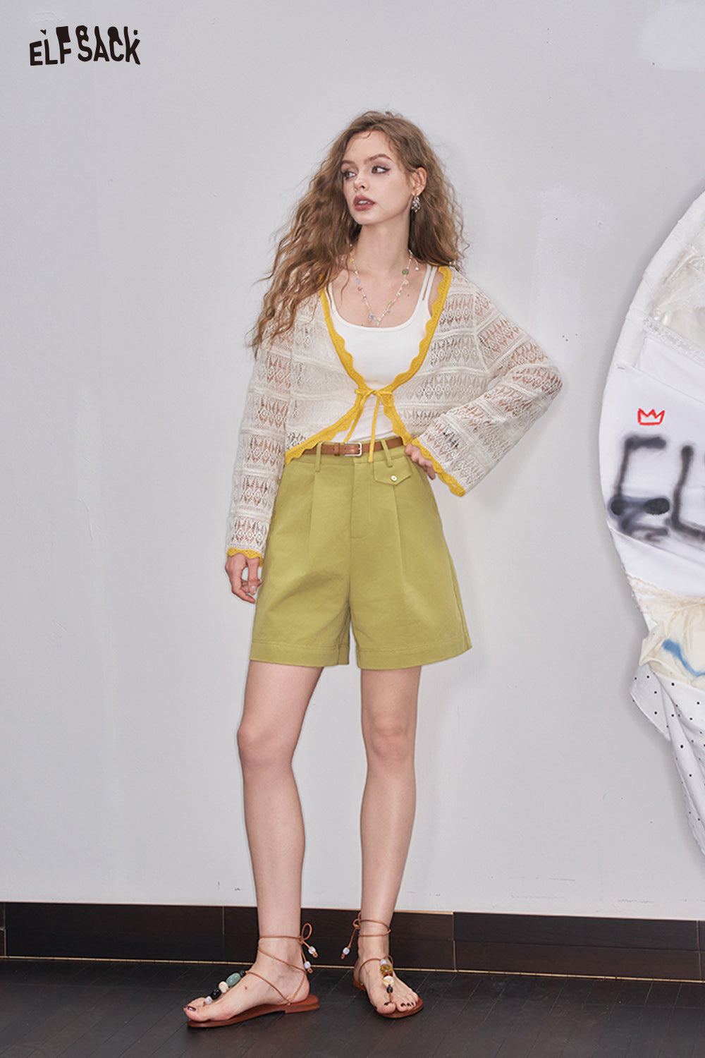 ELFSACK Loose Wide Leg High Waist Versatile Straight Shorts