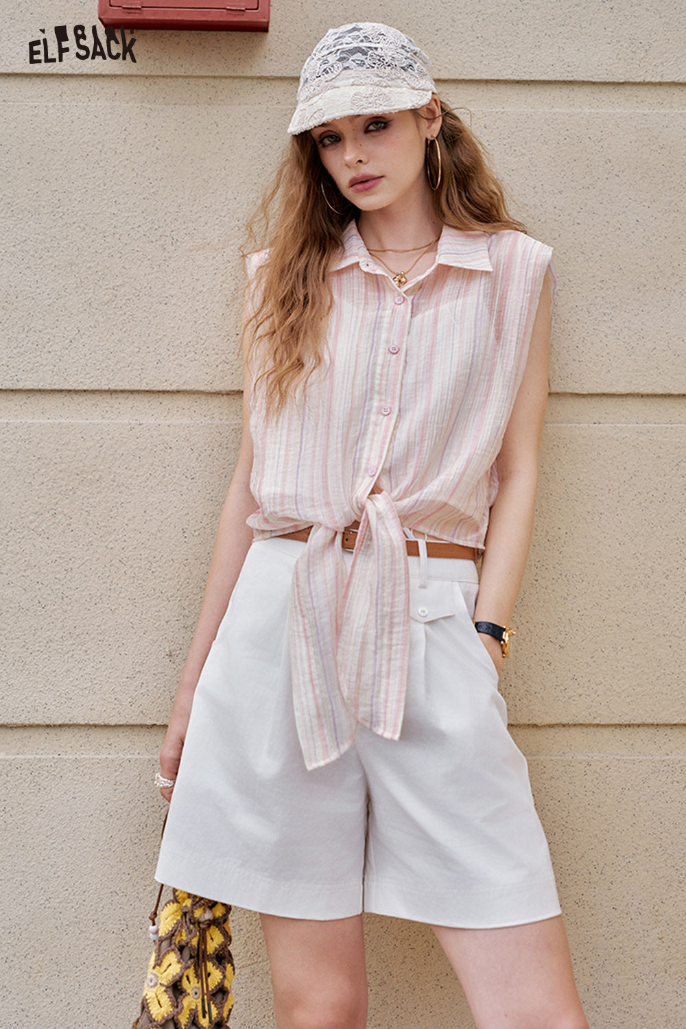ELFSACK Loose Wide Leg High Waist Versatile Straight Shorts