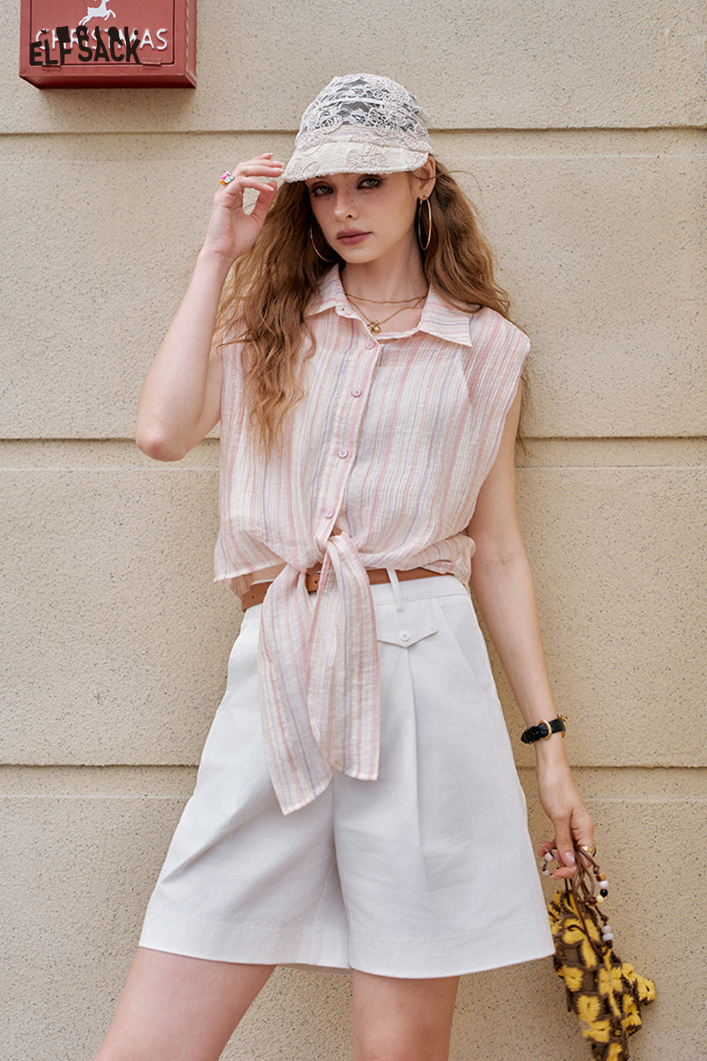 ELFSACK Loose Wide Leg High Waist Versatile Straight Shorts
