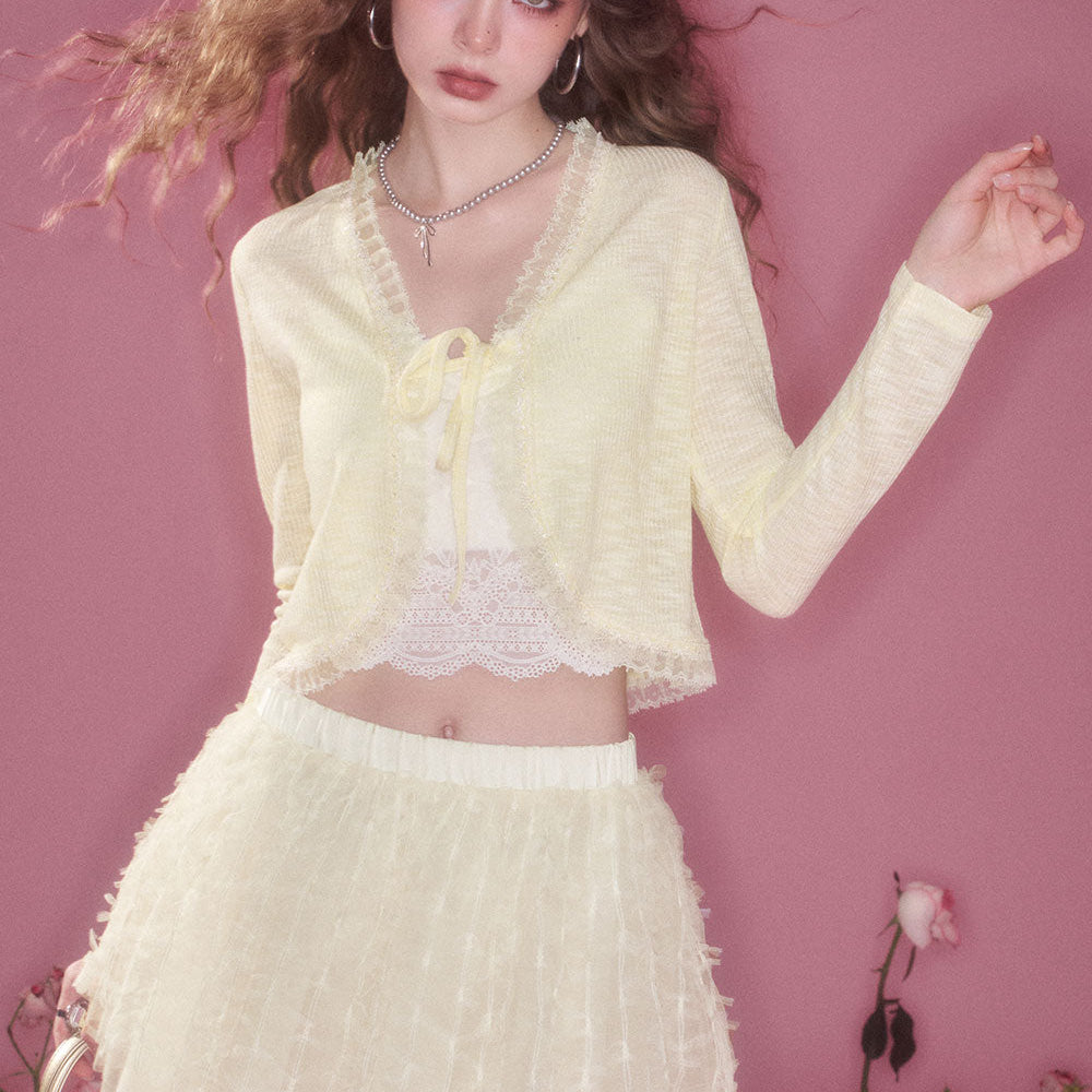 ELFSACK Mesh Splicing Lace Bustier Short Skirt