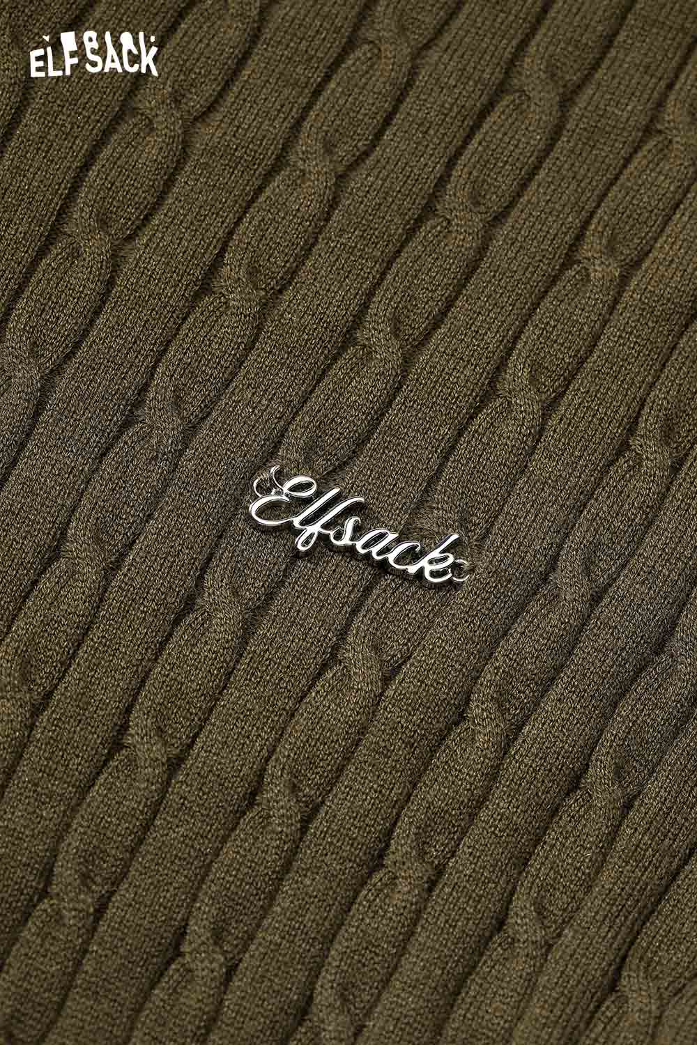 ELFSACK minimalist slim fit knit top in olive green with textured cable pattern