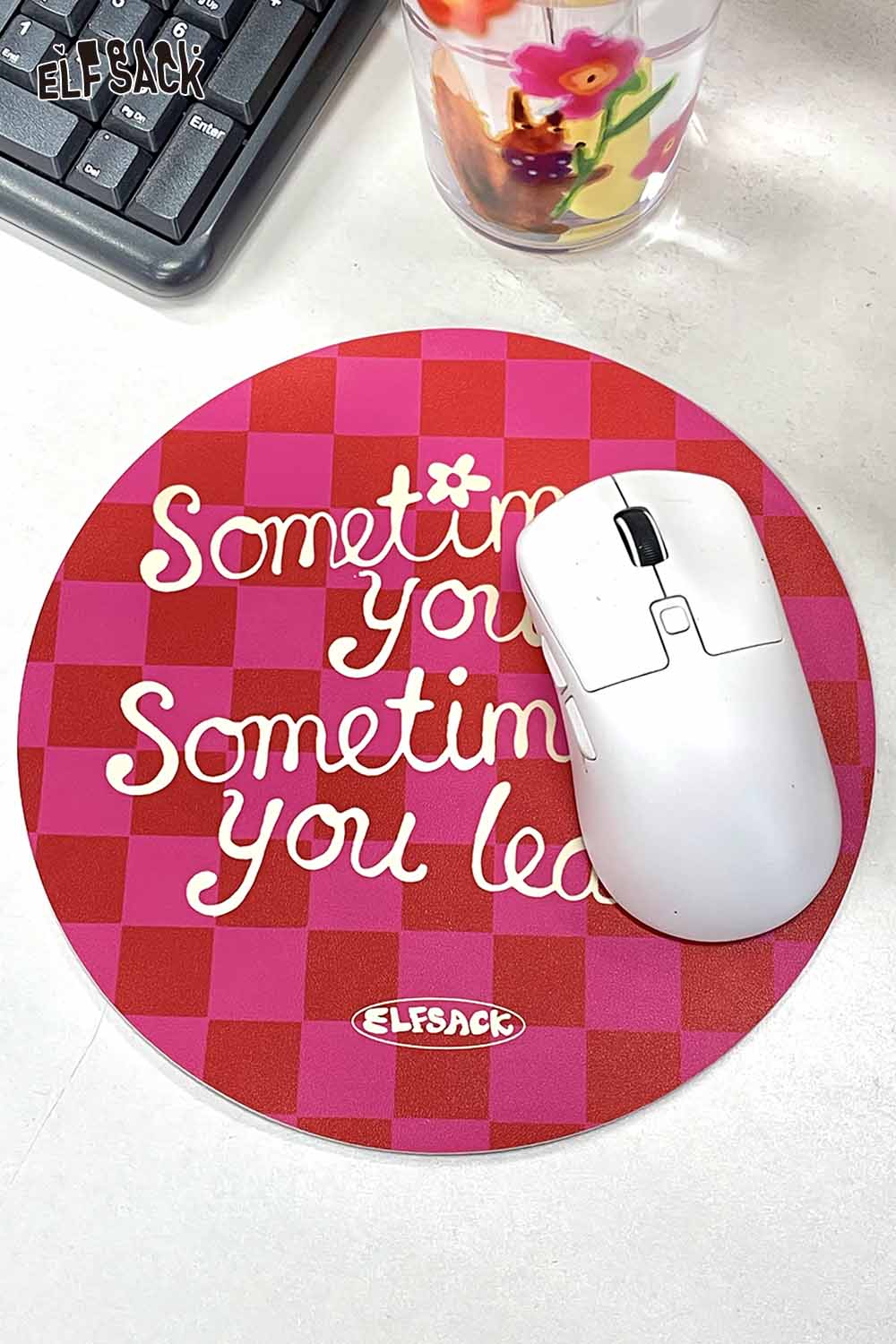 ELFSACK motivational quote mousepad in pink with the text Sometimes you win, sometimes you learn