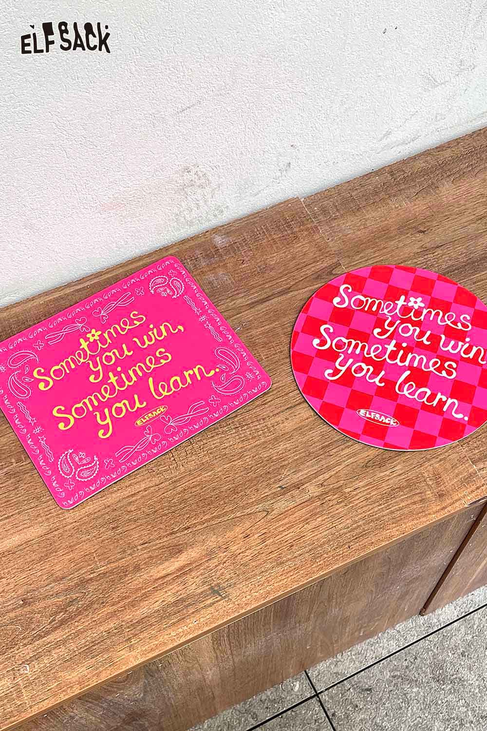 ELFSACK motivational quote mousepad with vibrant text and eye-catching designs for inspiring workspaces