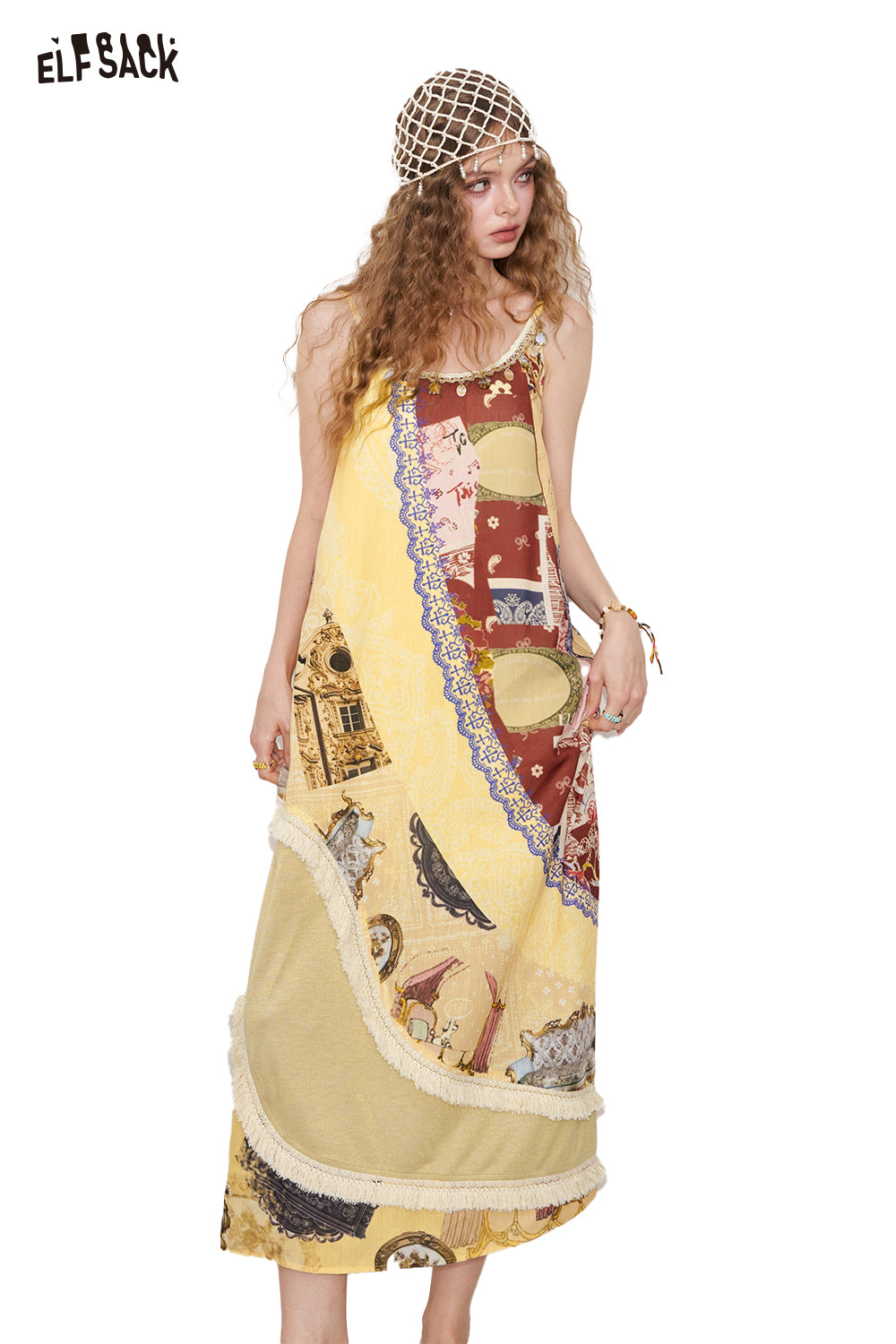 ELFSACK Original Full Print Halter Dress