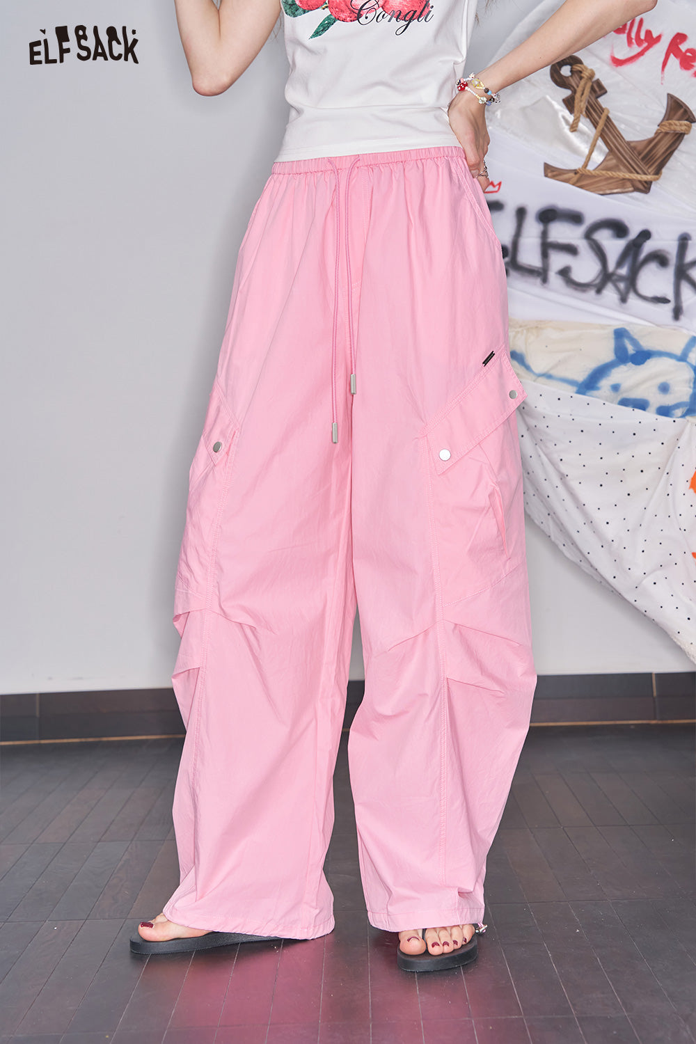 ELFSACK Pink Casual Straight Leg Wide Leg Pants