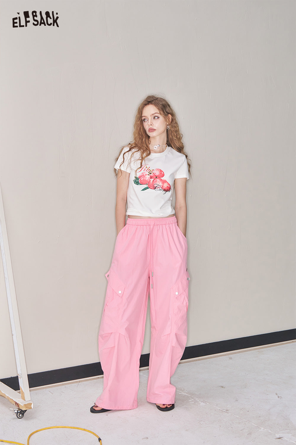 ELFSACK Pink Casual Straight Leg Wide Leg Pants