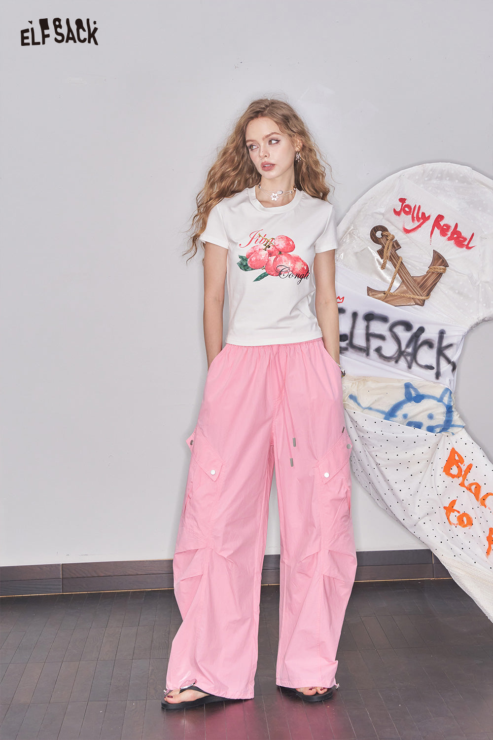 ELFSACK Pink Casual Straight Leg Wide Leg Pants