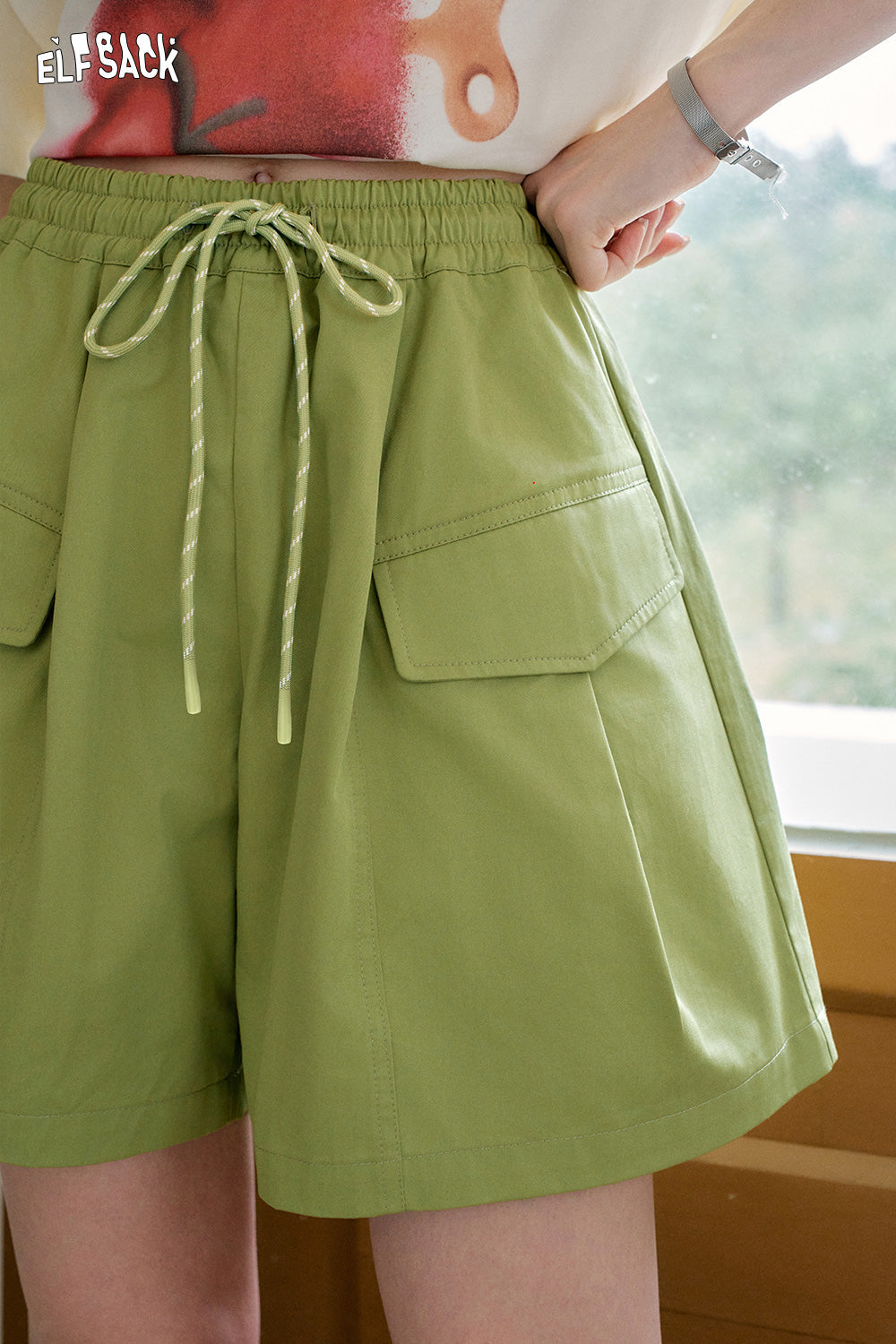 ELFSACK Pink High Waisted Casual Shorts