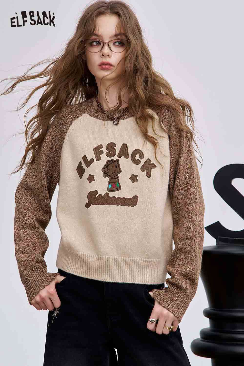 ELFSACK soft graphic knit sweater with a playful design and comfortable fit for casual wear