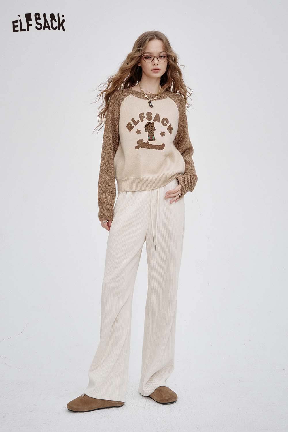 ELFSACK soft graphic knit sweater featuring a playful design with relaxed fit for cozy style