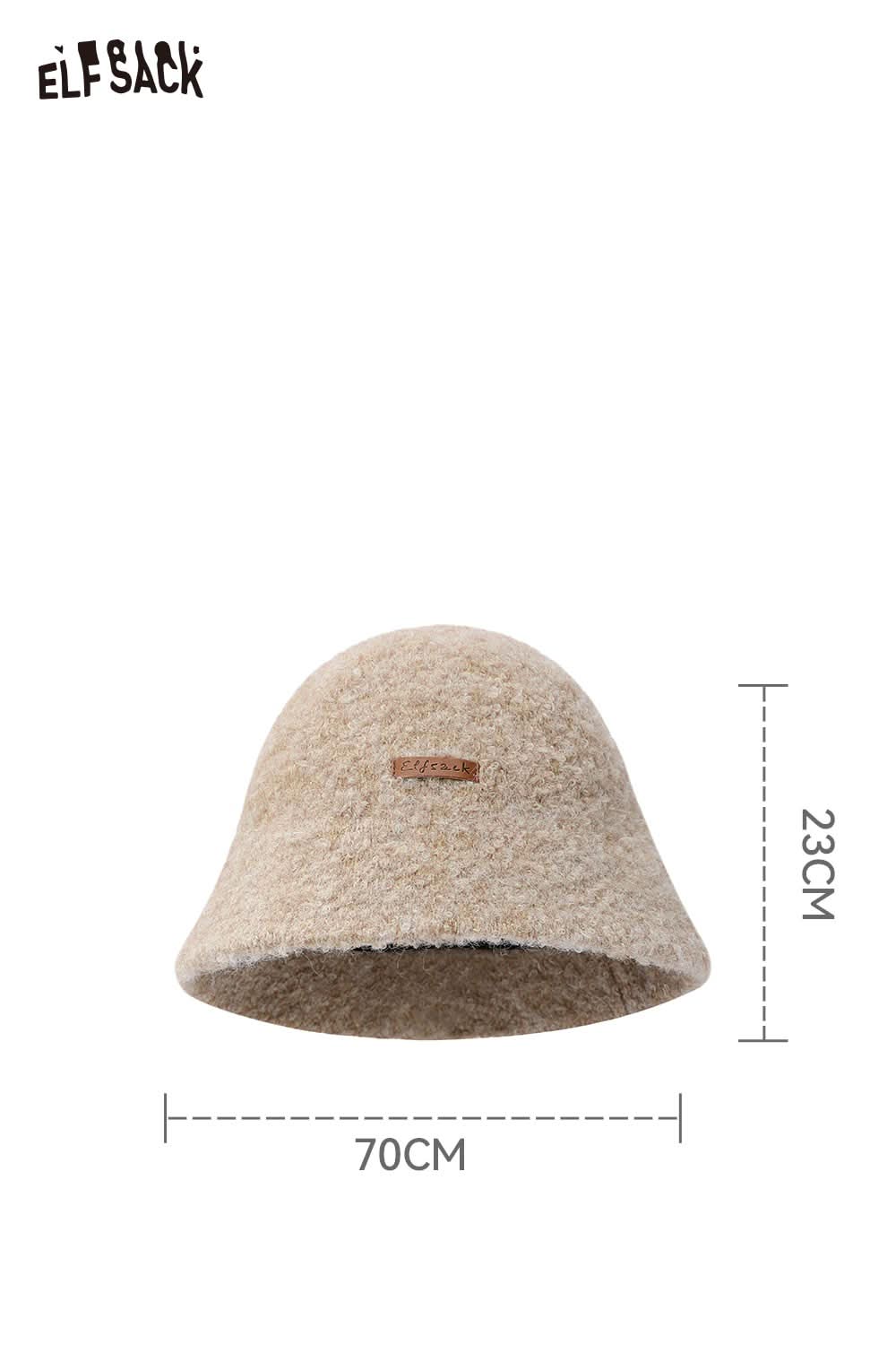 ELFSACK soft wool knit bucket hat in beige with a comfortable fit for stylish warmth