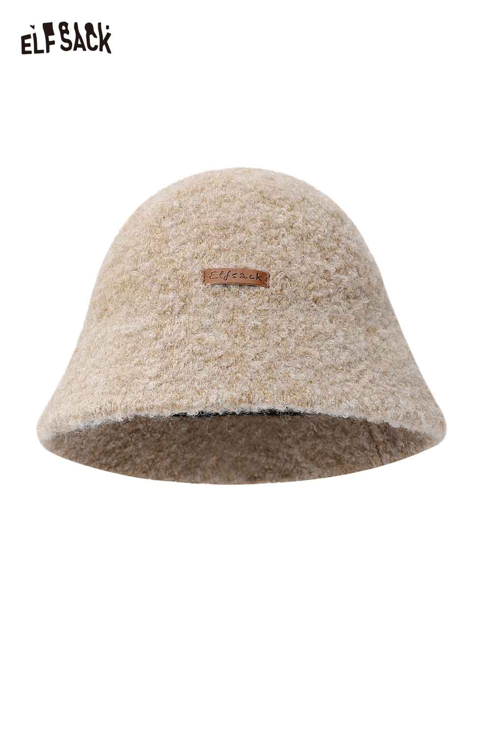 ELFSACK soft wool knit bucket hat in beige with a cozy design for stylish warmth
