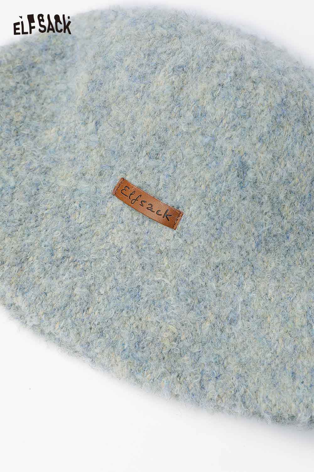 ELFSACK Soft Wool Knit Bucket Hat in Blue with a Soft Texture and Leather Tag