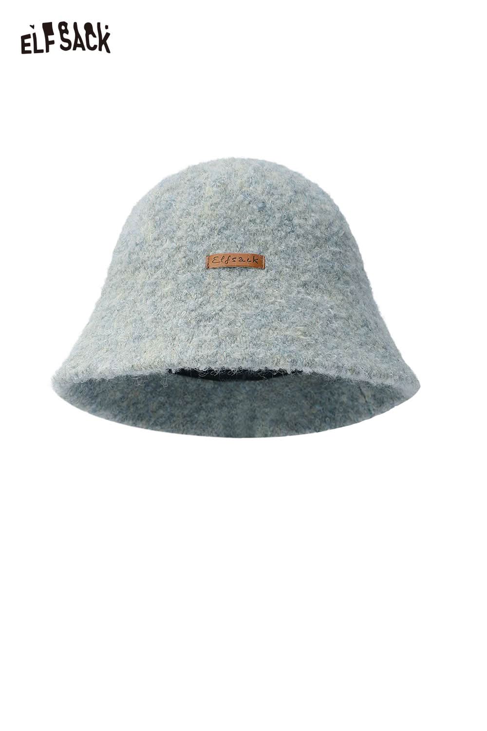 ELFSACK soft wool knit bucket hat in light blue with a textured finish for stylish warmth