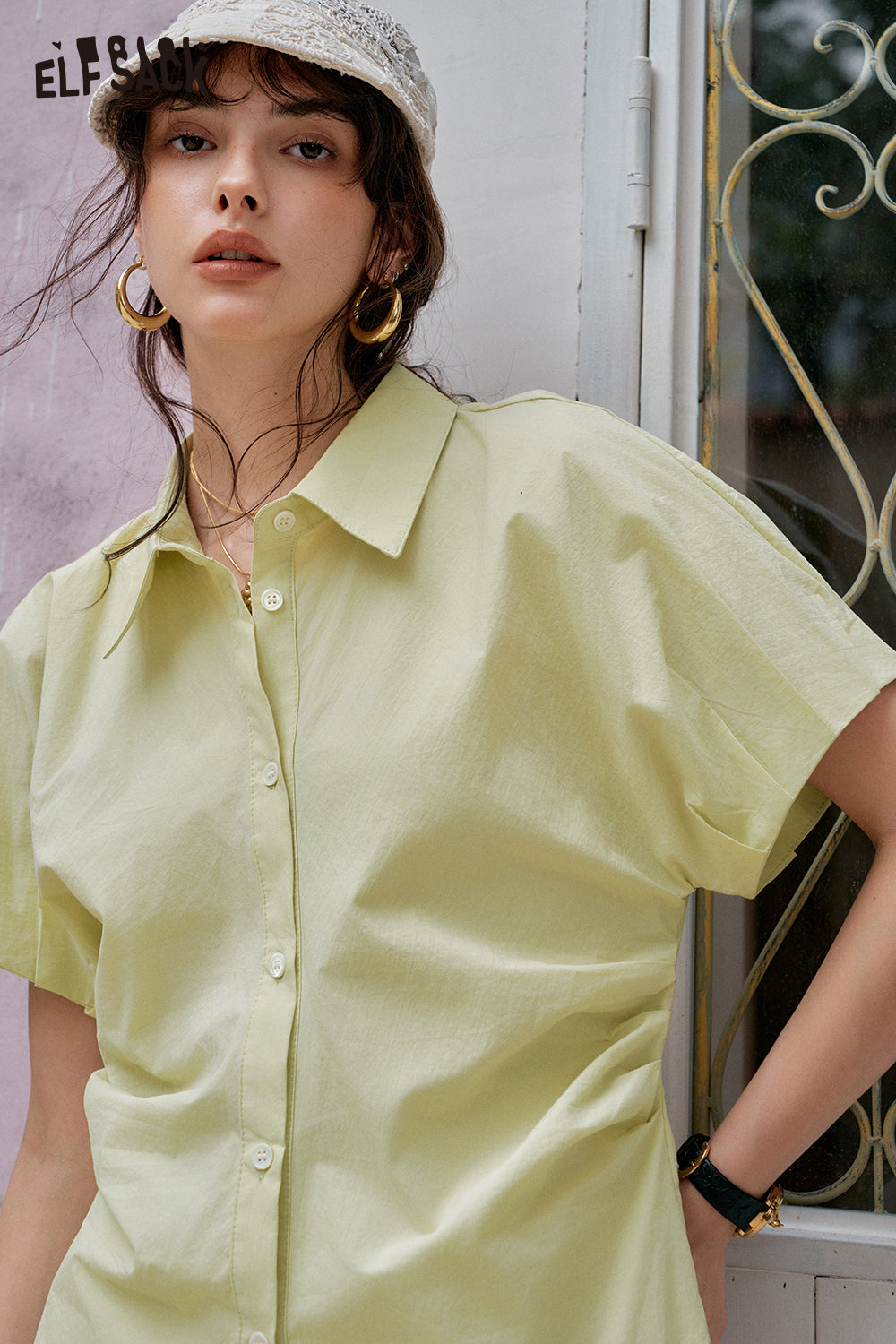 
                  
                    ELFSACK Solid Color Casual Short Sleeve Shirt
                  
                