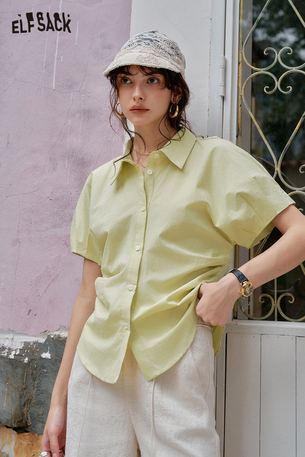
                  
                    ELFSACK Solid Color Casual Short Sleeve Shirt
                  
                
