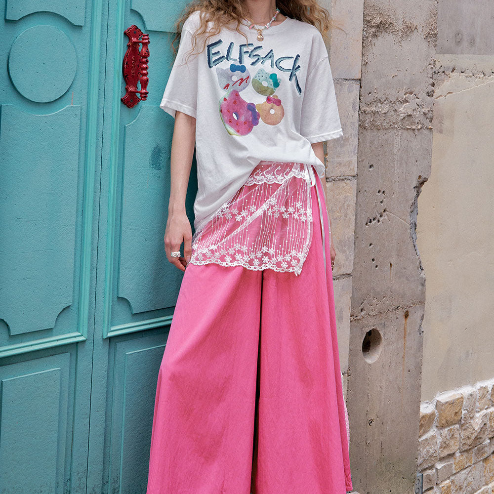 ELFSACK Solid Color Casual Yamamoto Style Skirt Pant
