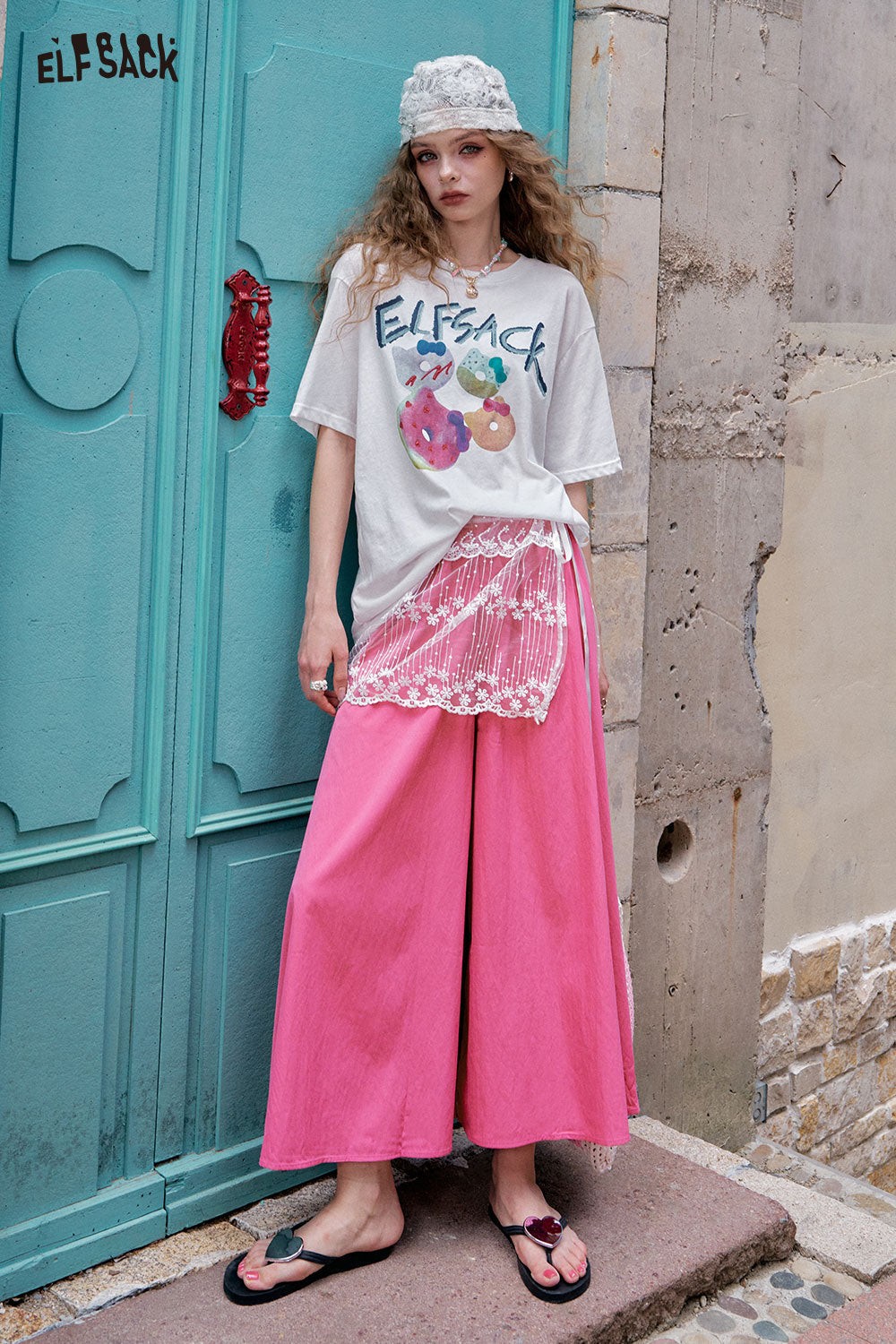 ELFSACK Solid Color Casual Yamamoto Style Skirt Pant