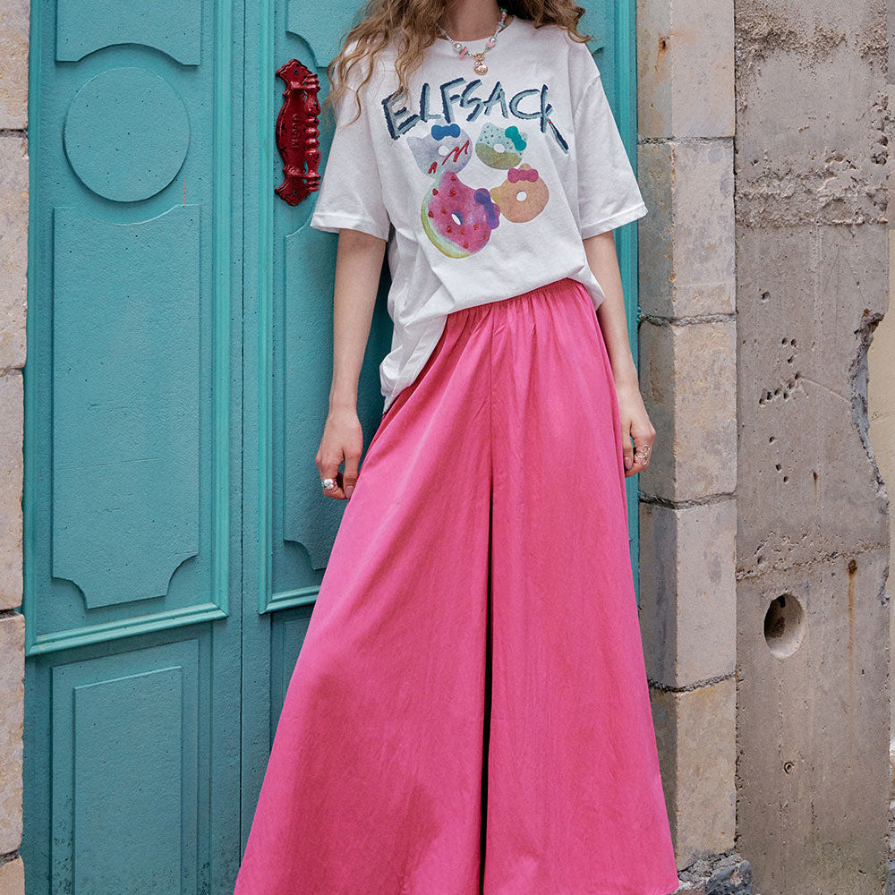 ELFSACK Solid Color Casual Yamamoto Style Skirt Pant