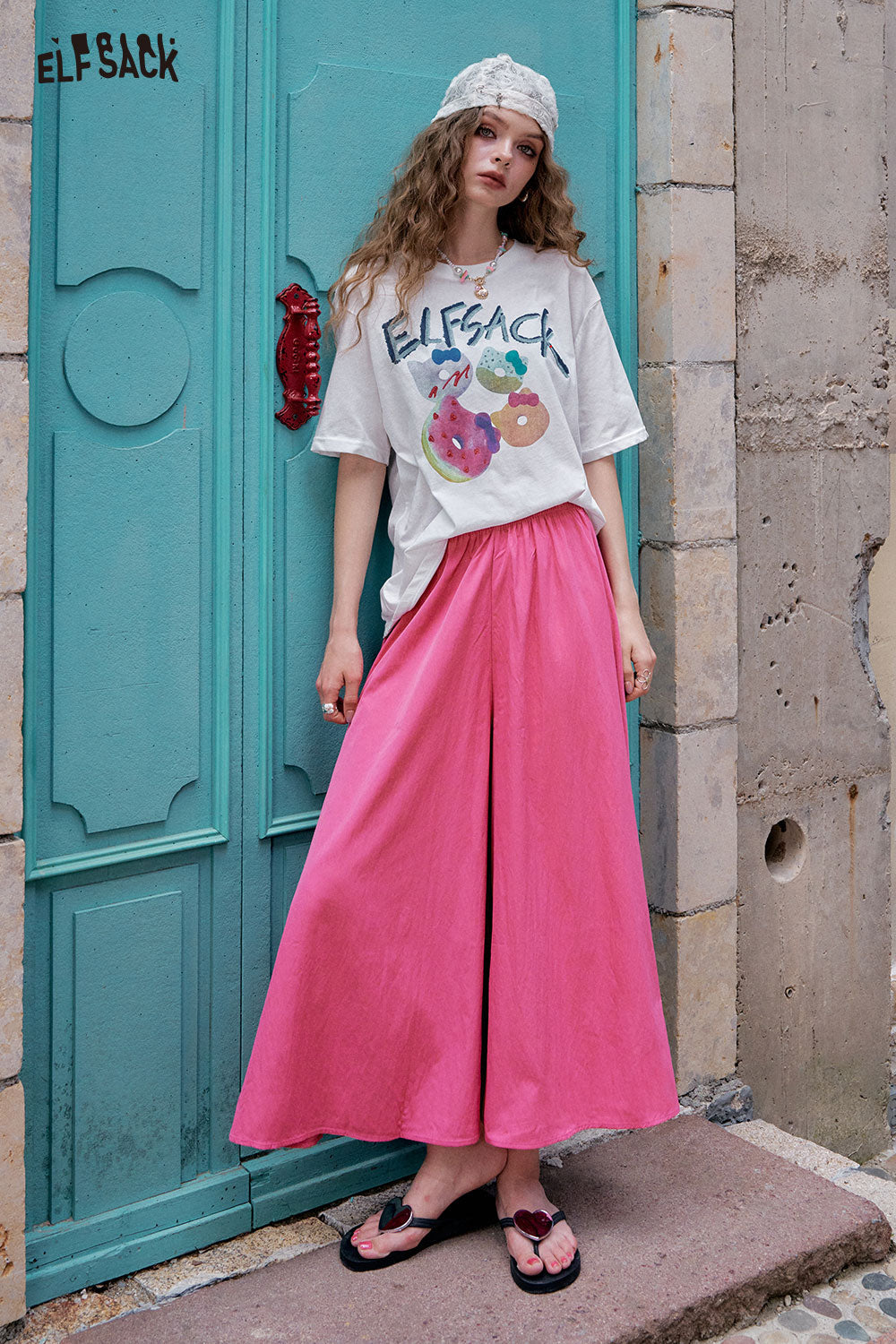 ELFSACK Solid Color Casual Yamamoto Style Skirt Pant