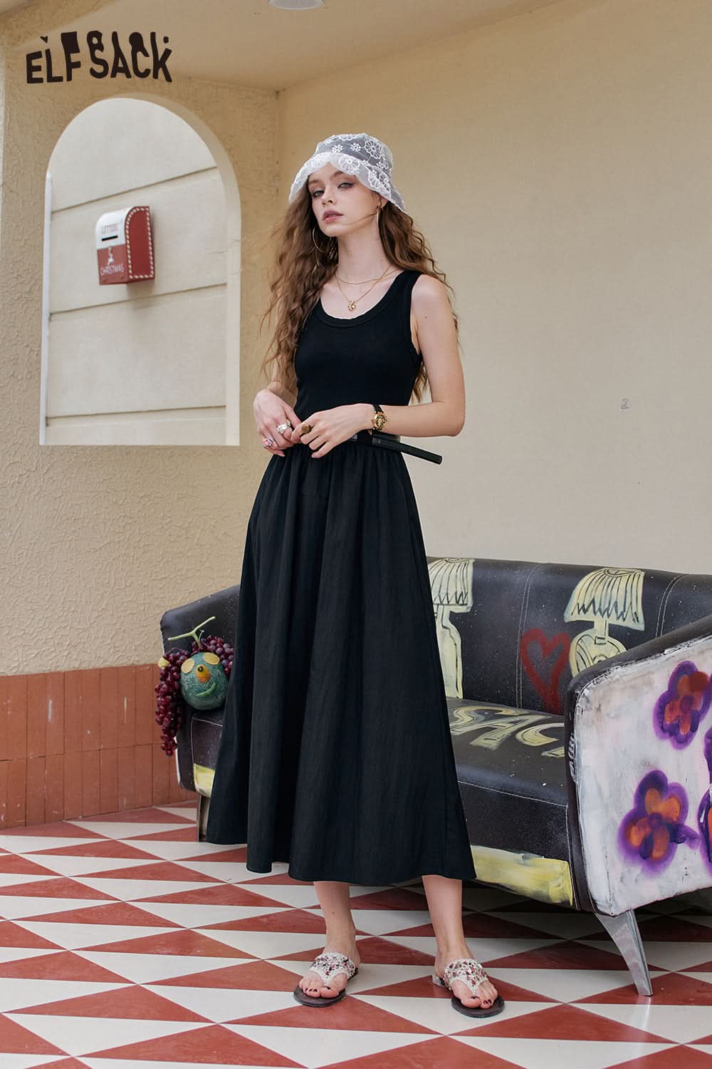 ELFSACK Solid Color Simple Casual Vest Dress