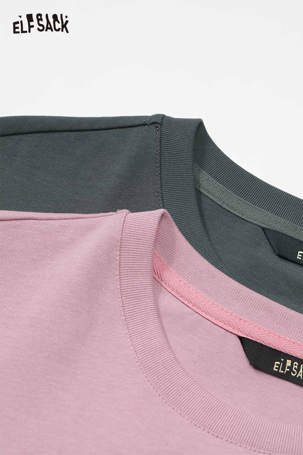 ELFSACK streetwear oversized graphic t-shirt in pink and gray with trendy necklines