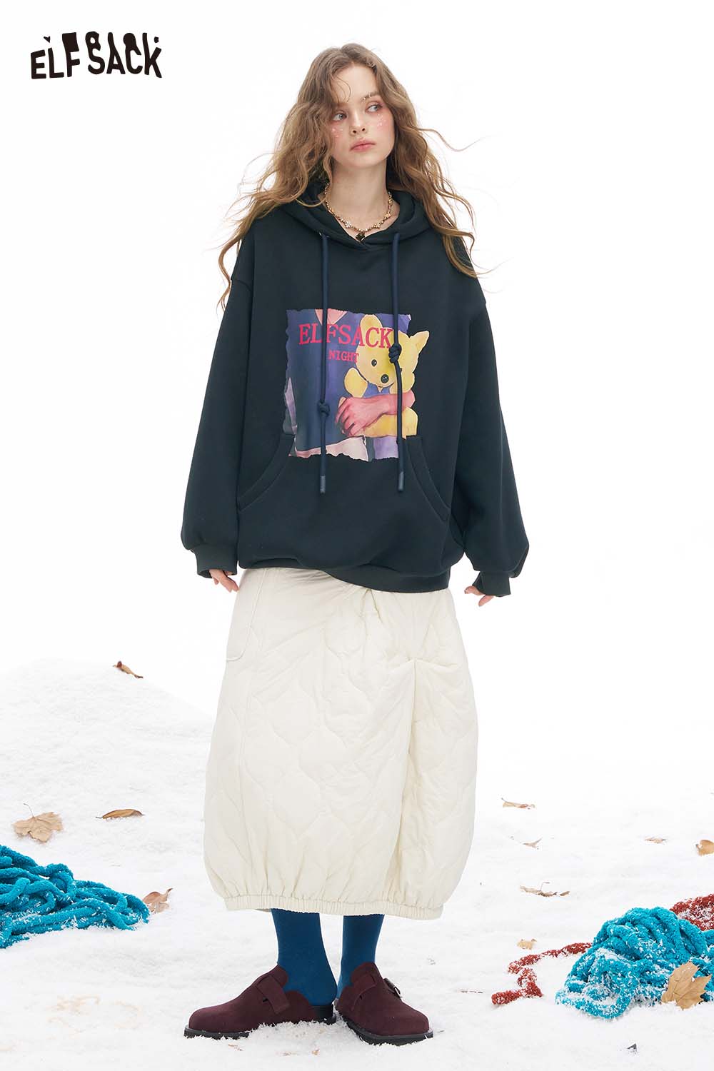 ELFSACK women's animal graphic hoodie featuring a colorful print and oversized fit for casual style