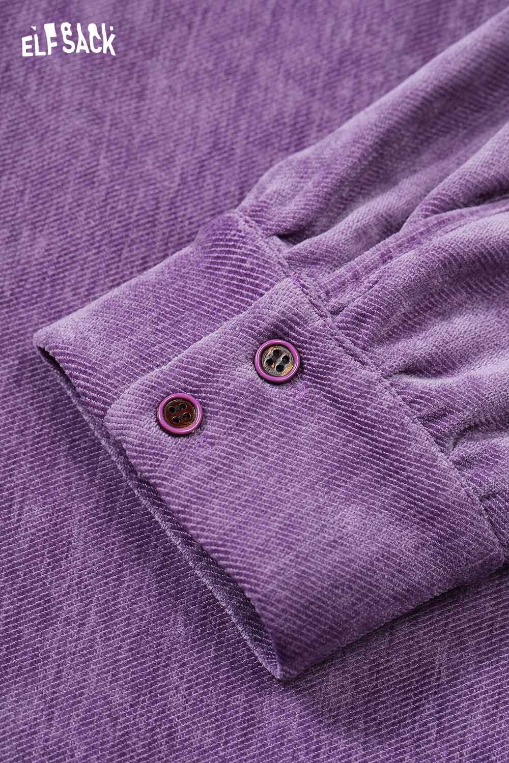 ELFSACK women's animal graphic shirt in purple with stylish buttoned cuffs for a trendy look