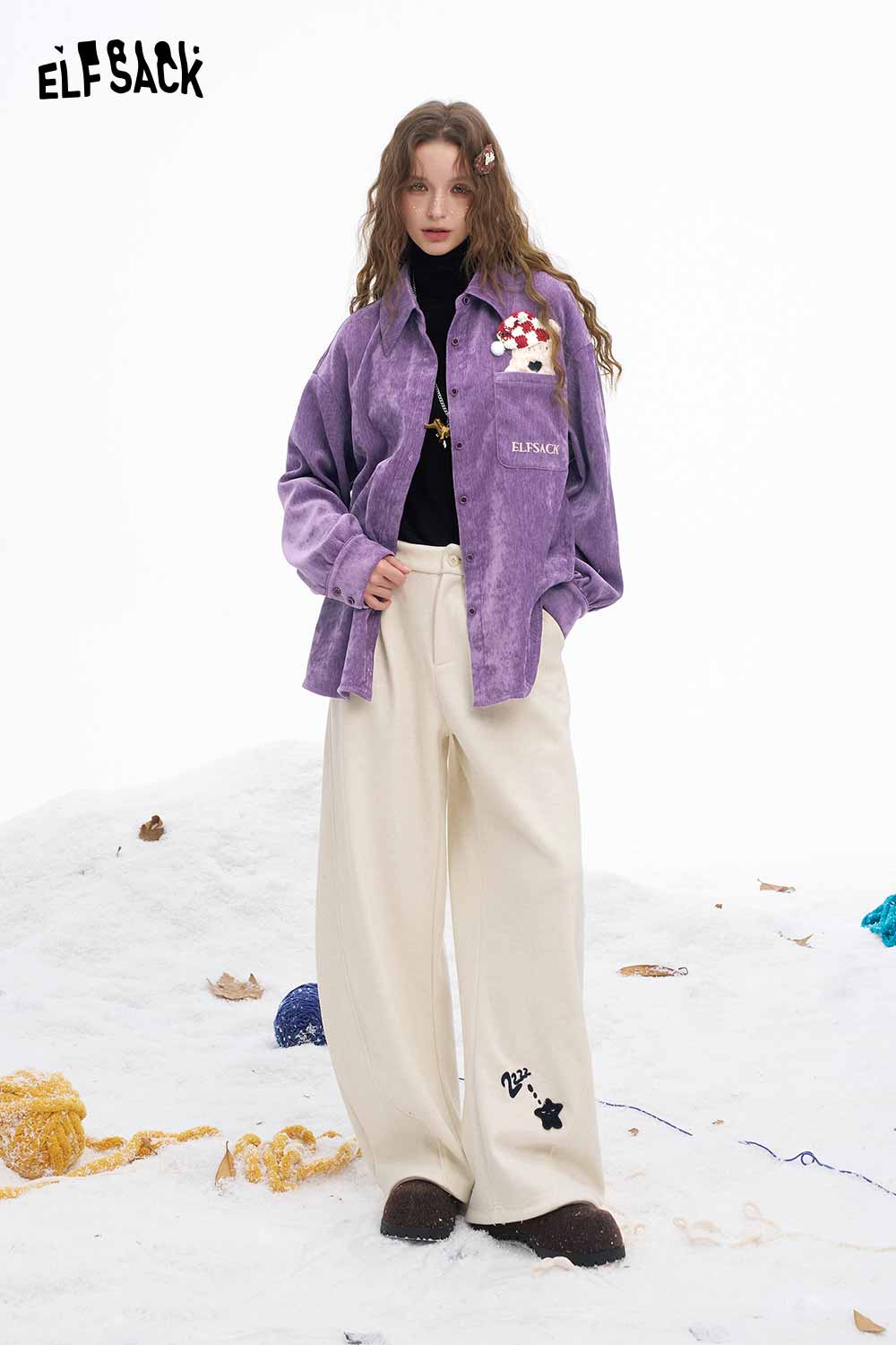 ELFSACK women's animal graphic shirt in purple with playful design, perfect for stylish casual wear