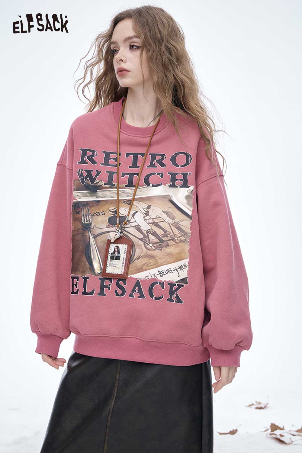 ELFSACK women's letter graphic sweatshirt in pink with retro design and oversized fit for casual wear