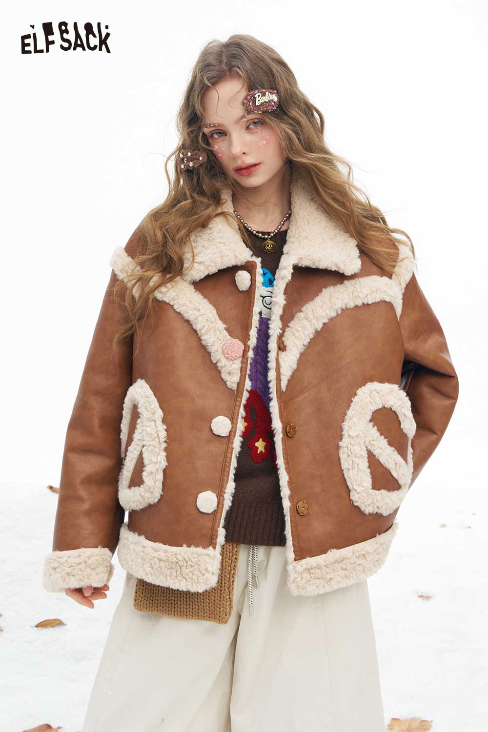 ELFSACK women's sleeping dog graphic sweater featuring a cozy design and relaxed fit