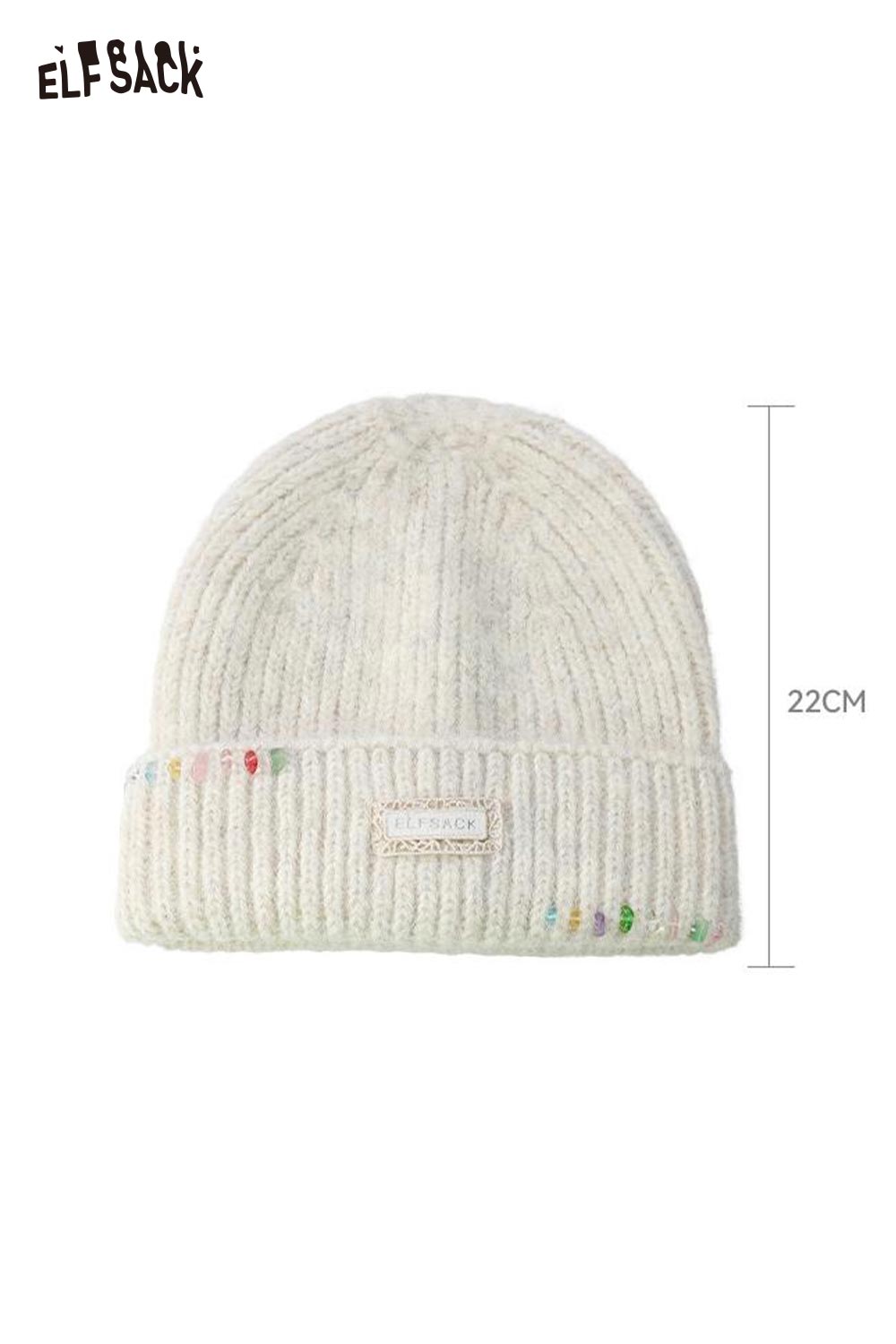 ELFSACK women's solid color beanie in soft white with textured knit design and a cozy fit