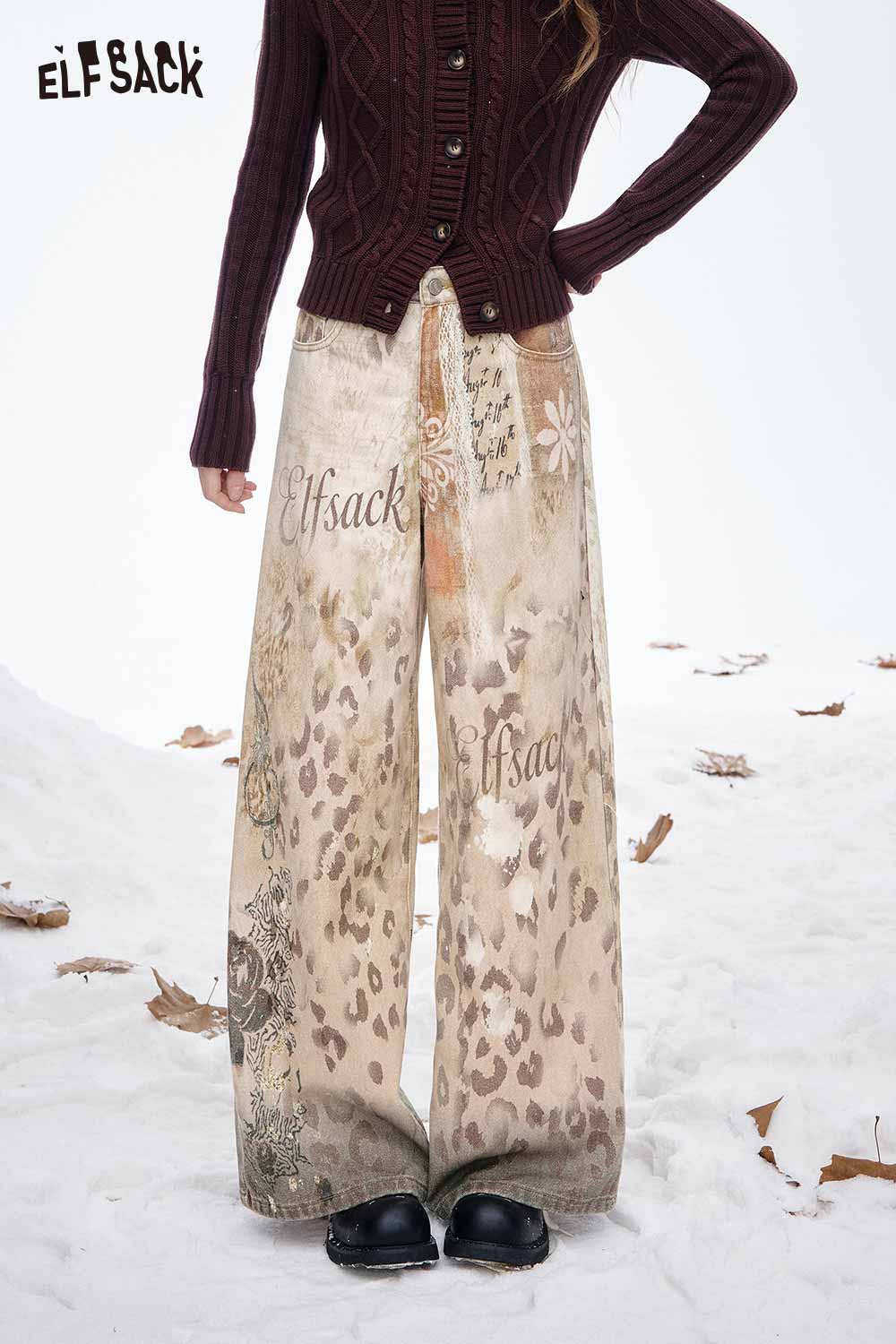 ELFSACK women's wide leg ombre pants featuring a unique leopard print design and comfortable fit