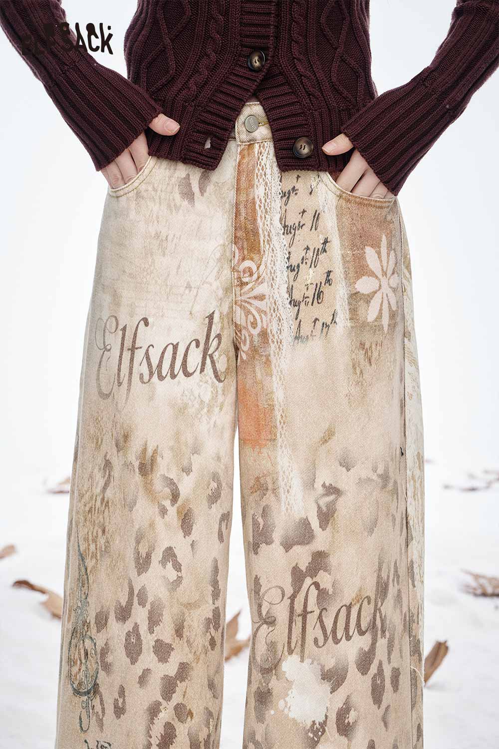 ELFSACK women's wide leg ombre pants with a unique print and comfortable fit for casual wear