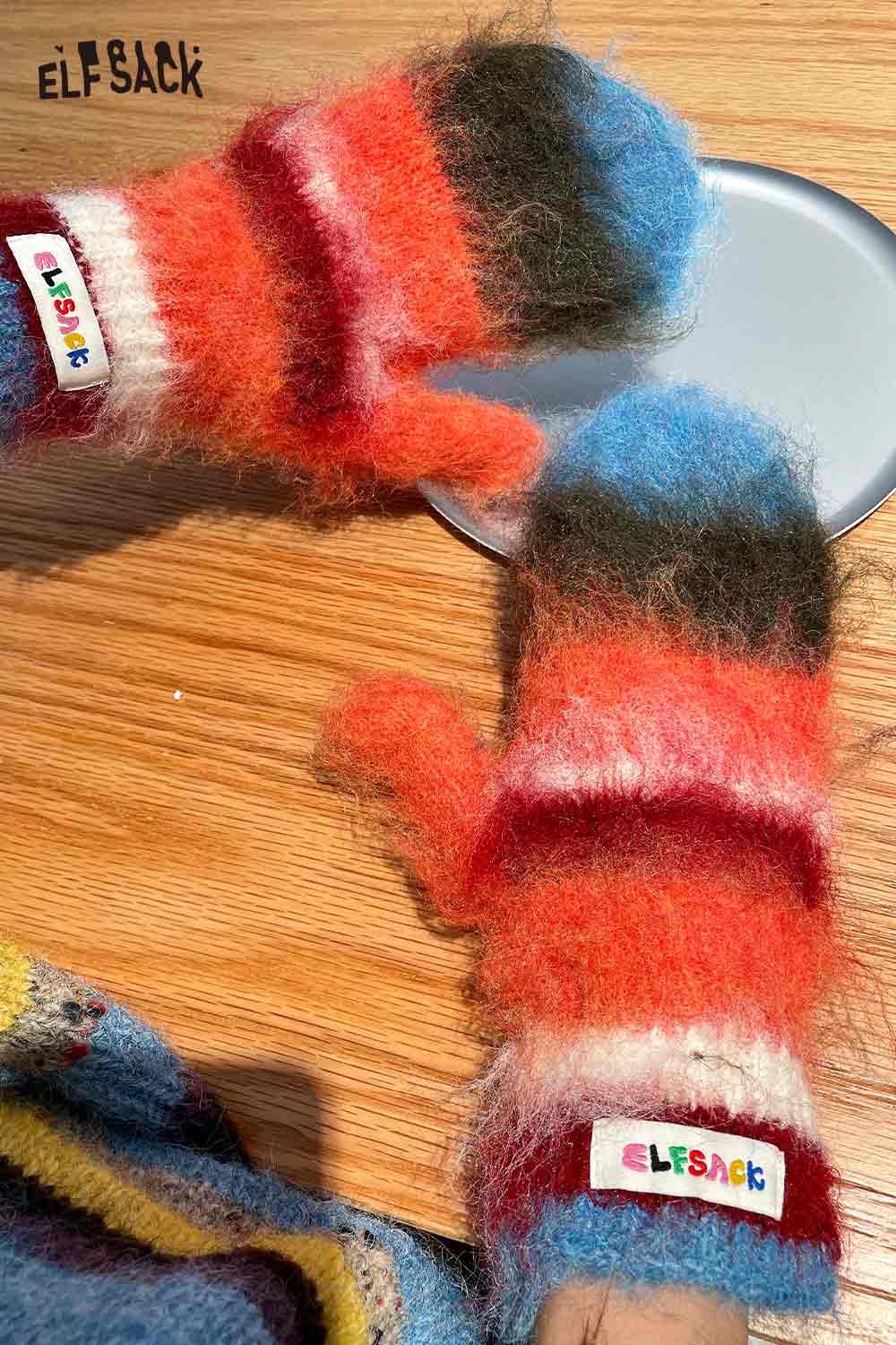 ELFSACK Y2K stripe neck warmer in vibrant colors with soft, cozy texture for winter wear