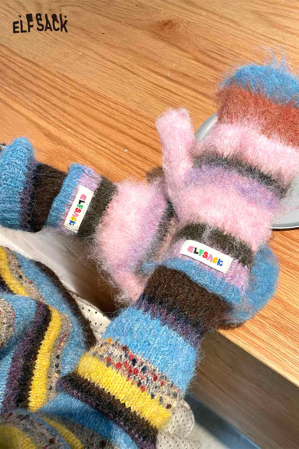 ELFSACK Y2K stripe neck warmer with colorful stripes and soft texture for stylish winter warmth